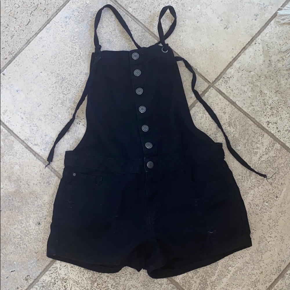 American Eagle Black Overall Shorts